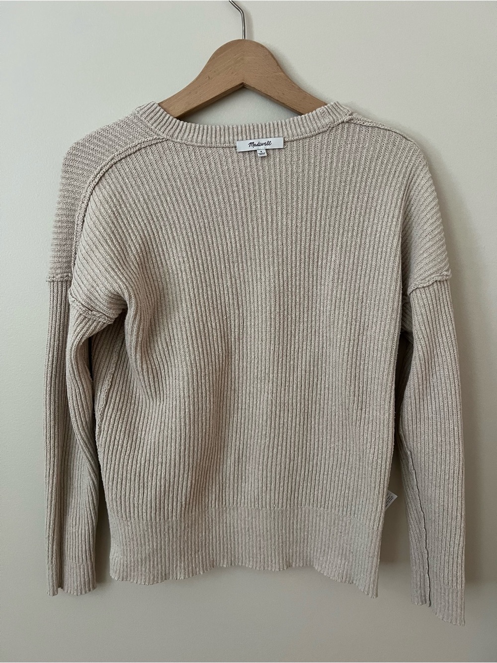 Madewell | Beige Slouchy Ribbed Crewneck Sweater Front Pocket #AA782 Size S - Picture 10 of 17